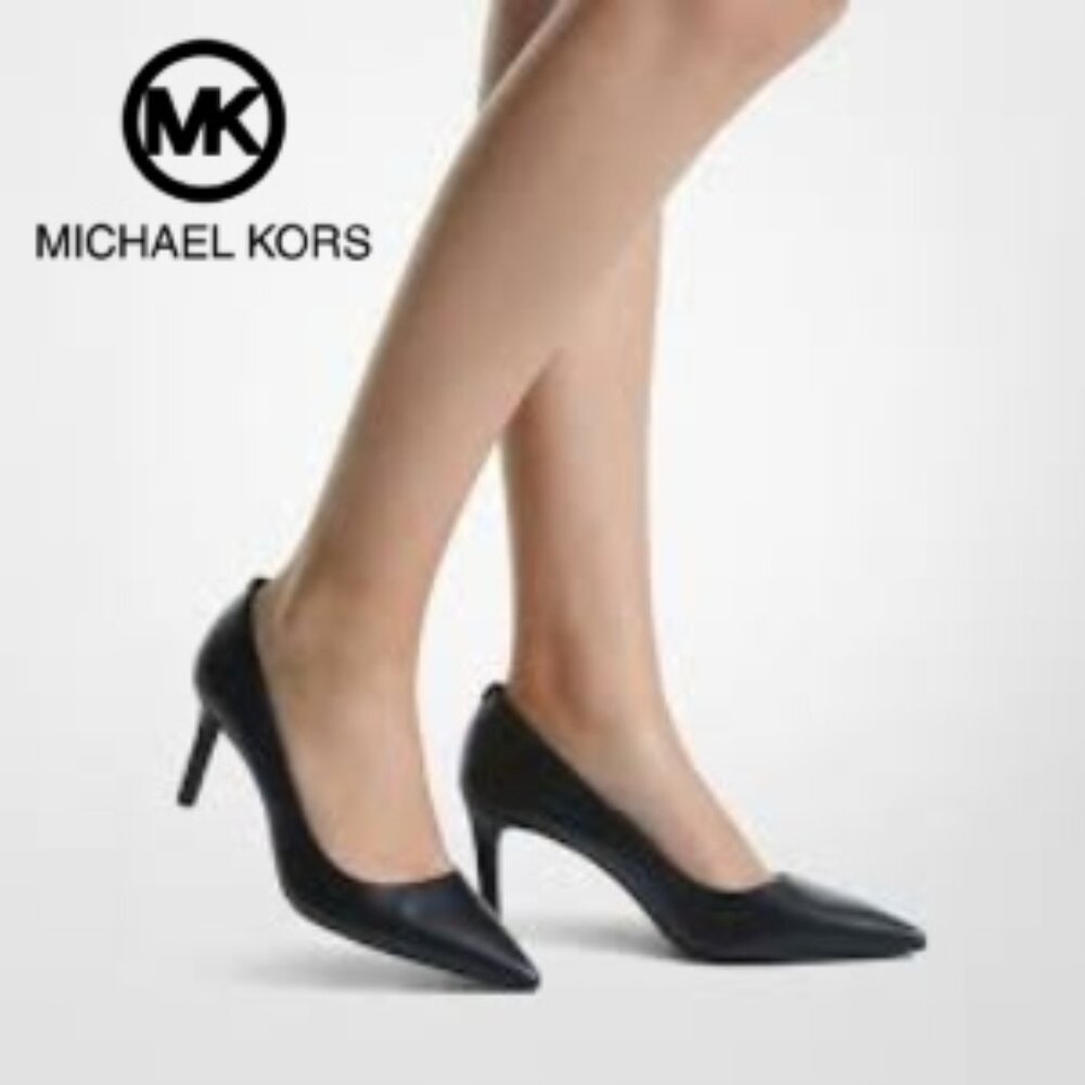 MICHAEL Michael Kors Women’s Black Leather Heel Pointed Toe Pump Slip On Shoes